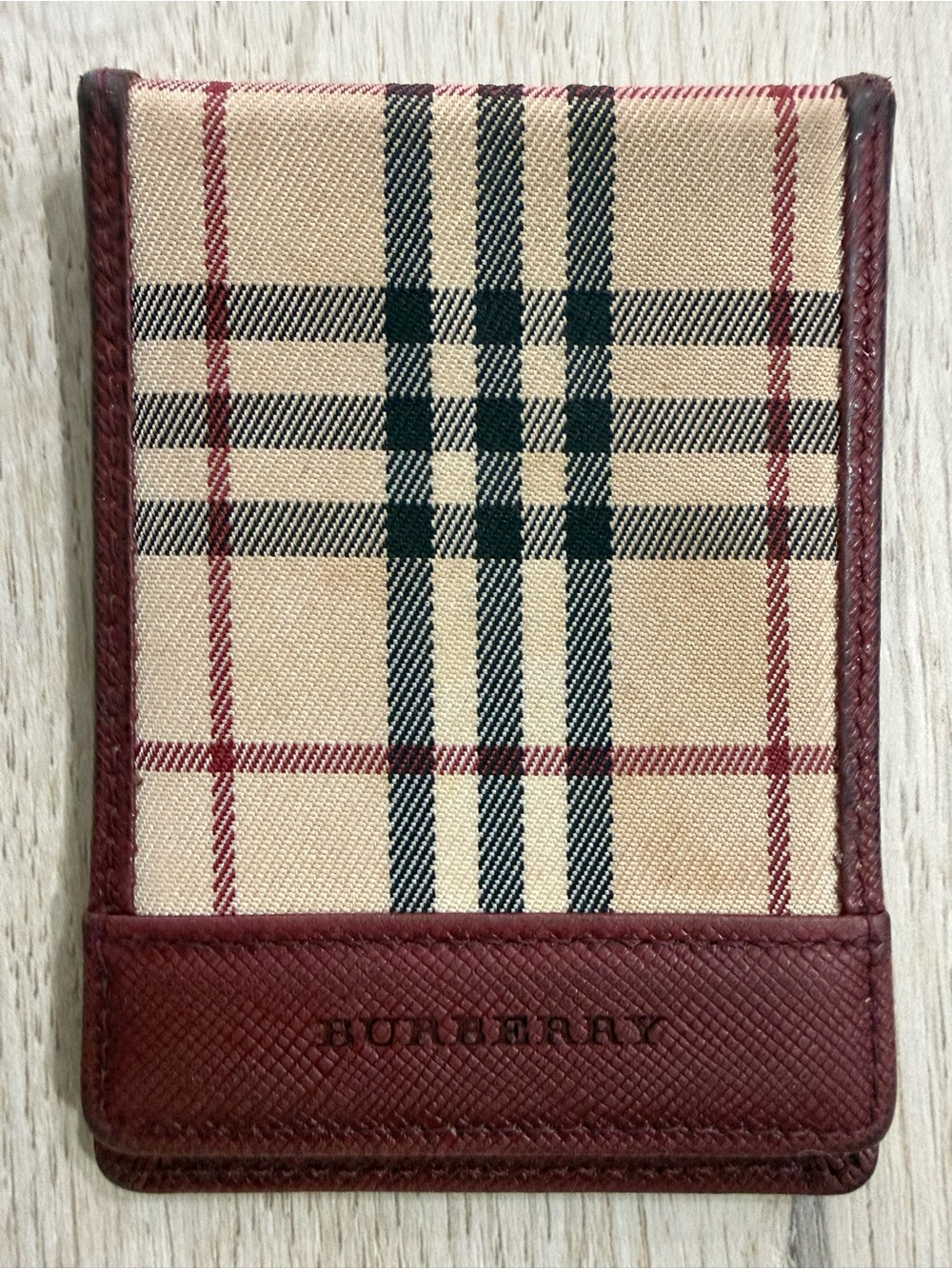 Burberry Nova Check Card & ID Holder, Burgundy trim